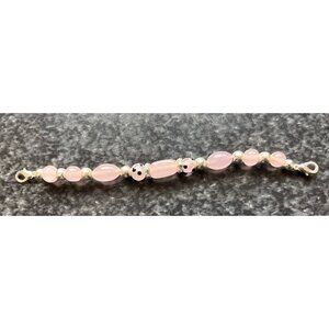 Vtg 1970's Children's Hand Painted Pink Round & Pink Oval Beads Bracelet